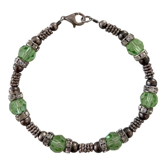 Green & Silver Beaded Bracelet - Picture 1 of 7